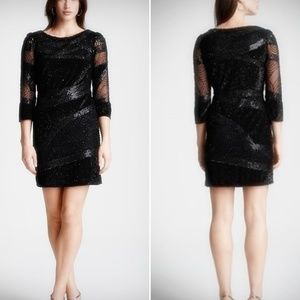 AIDAN MATTOX Black Beaded 3/4 Sleeve Dress Sz 2